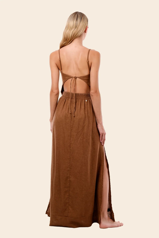 COFFE SEASON LINEN WAVELET DRESS