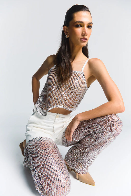 Zeketi white sparkle pant