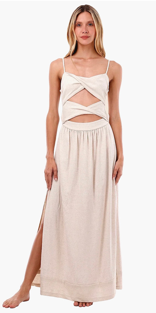 IVORY LINEN SEED WAVELET DRESS