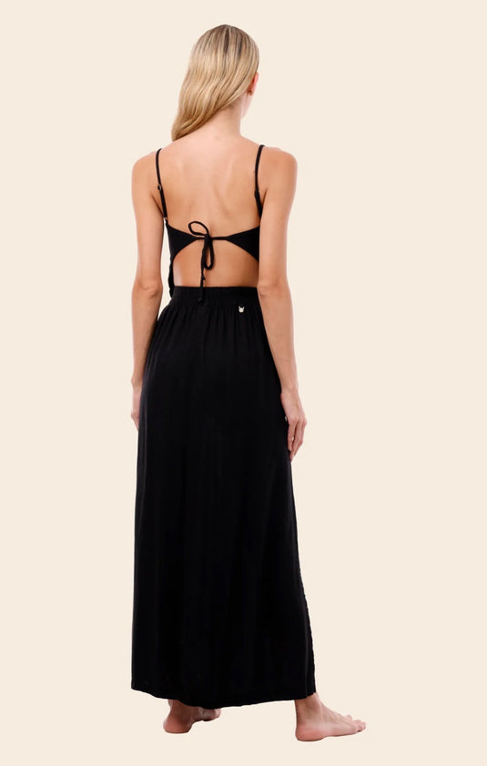 BLACK LINEN WAVELET DRESS