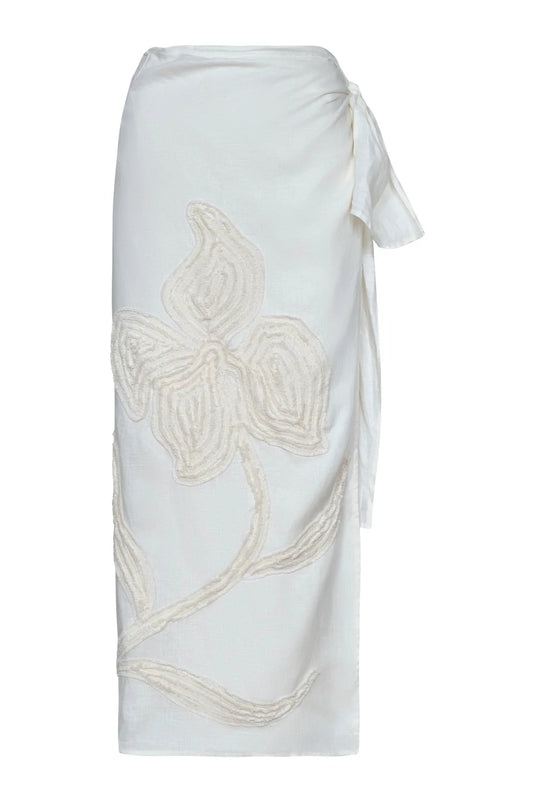 Falda bordada flor vainilla