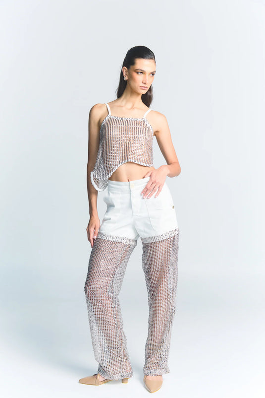 Zeketi white sparkle pant