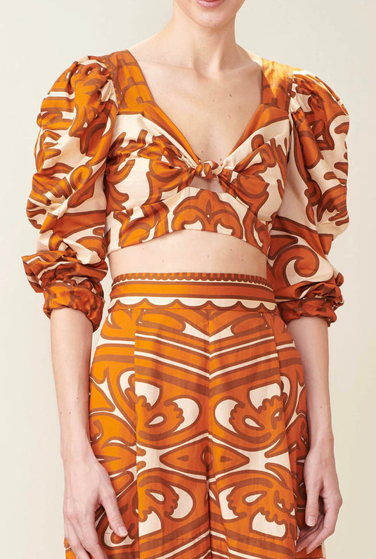 Set Crop Manga Larga Naranja