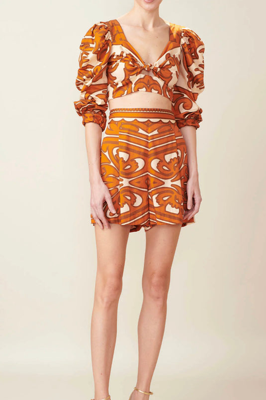 Set Crop Manga Larga Naranja