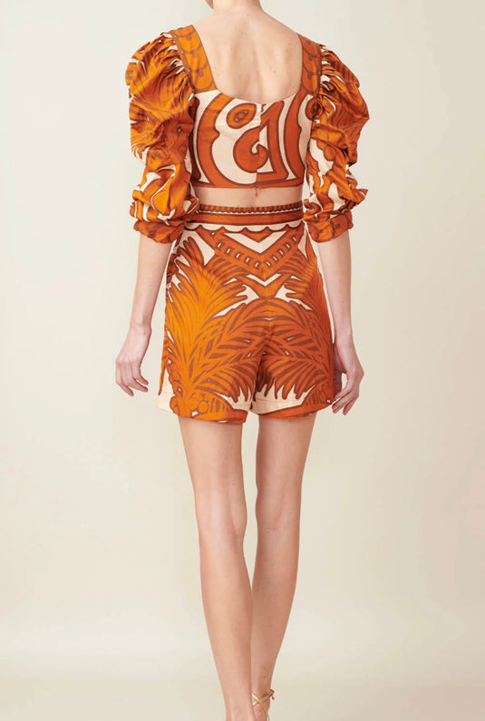 Set Crop Manga Larga Naranja