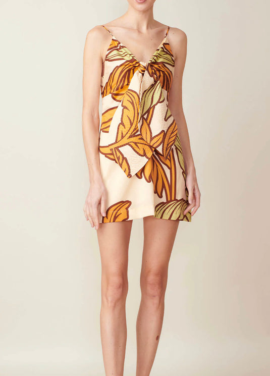 Vestido Corto Lazo Palma Naranja Verde