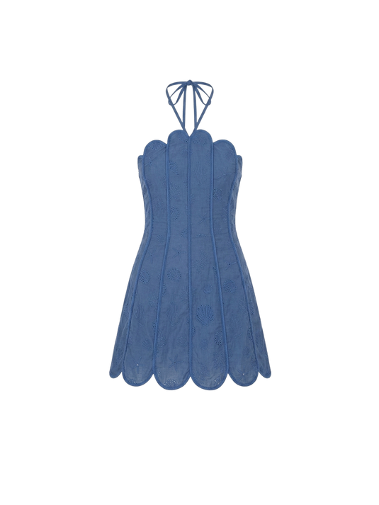 Lenny Dress Deep Sea Blue Seashells AZULU