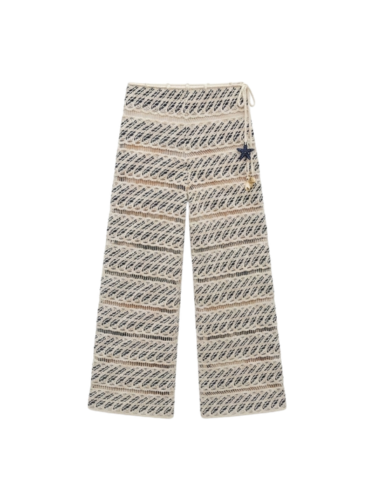 Vera Pant Navy Background With Ecru Thread AZULU