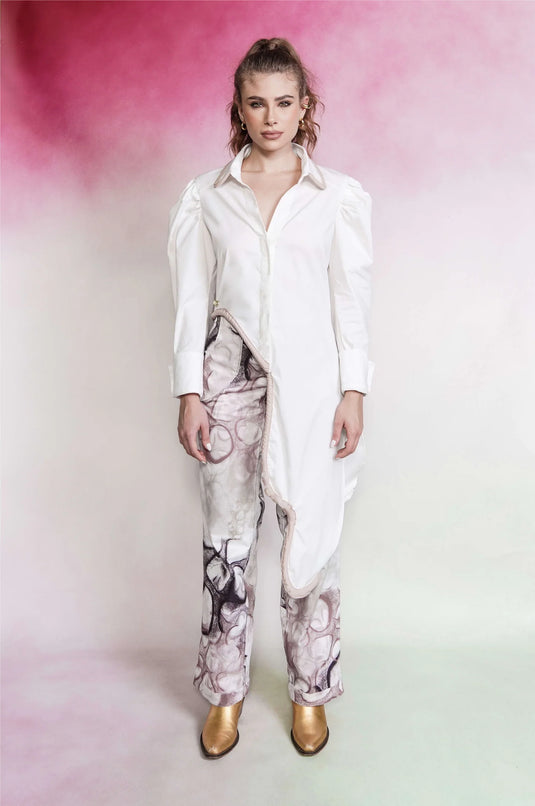 Rib Shirt Ivory Taupe