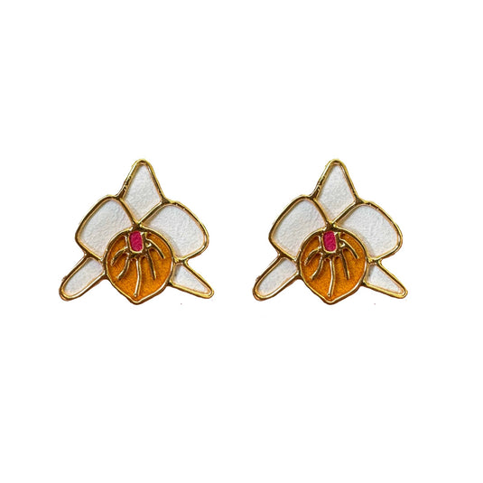 Studs mini orquídea Cattleya blanca