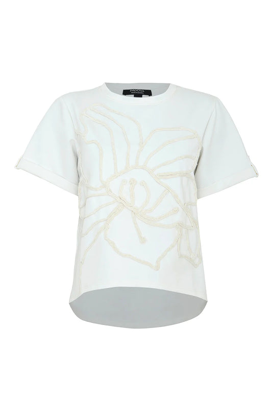 Camiseta Flor Bordada Natural