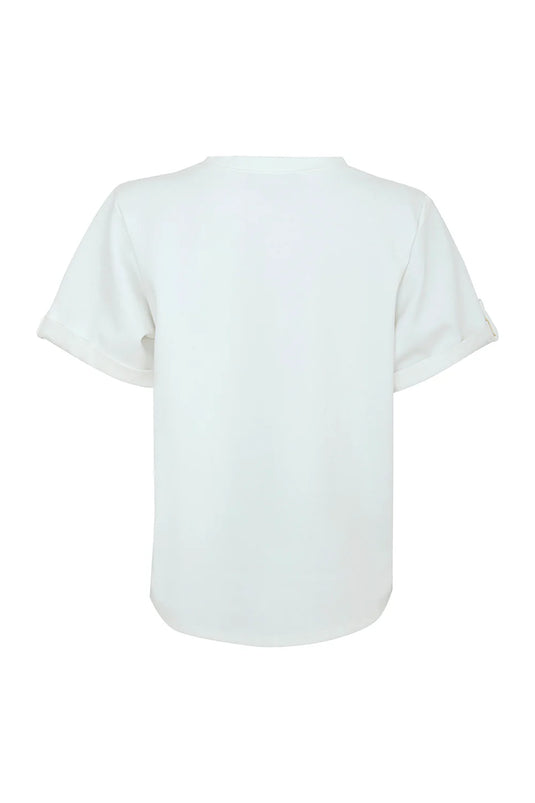 Camiseta Flor Bordada Natural