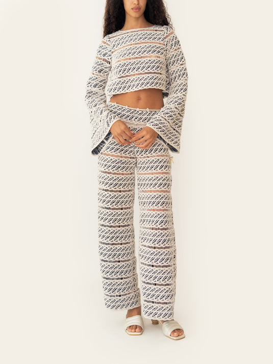 Vera Pant Navy Background With Ecru Thread AZULU