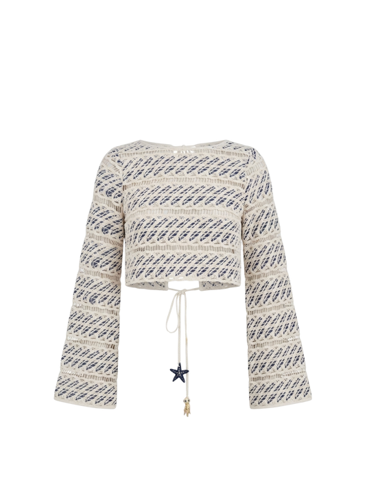 Nico Top Navy Background With Ecru Thread AZULU