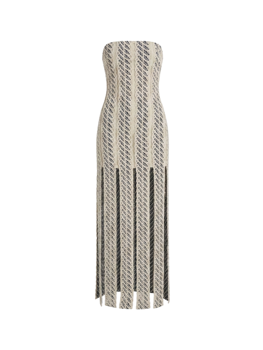 Virginia Dress Navy Background With Ecru Thread AZULU
